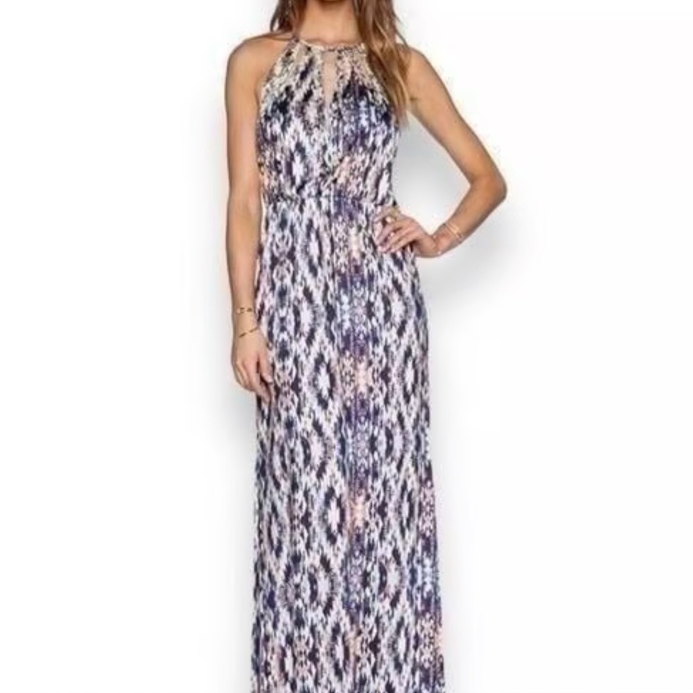 Parker Blue and White Patterned Maxi Dress
